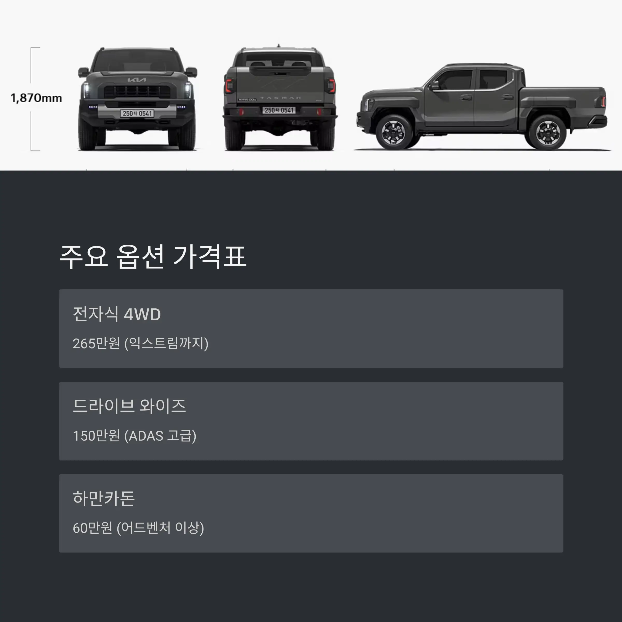 선택 옵션 가격표 요약