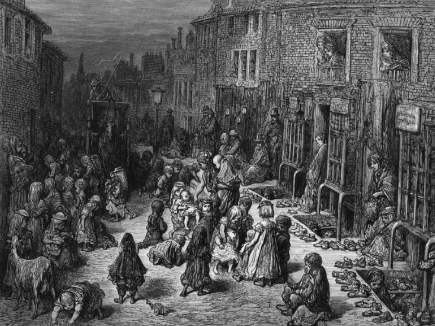 영국의 런던의 콜레라 전염 마을 그림