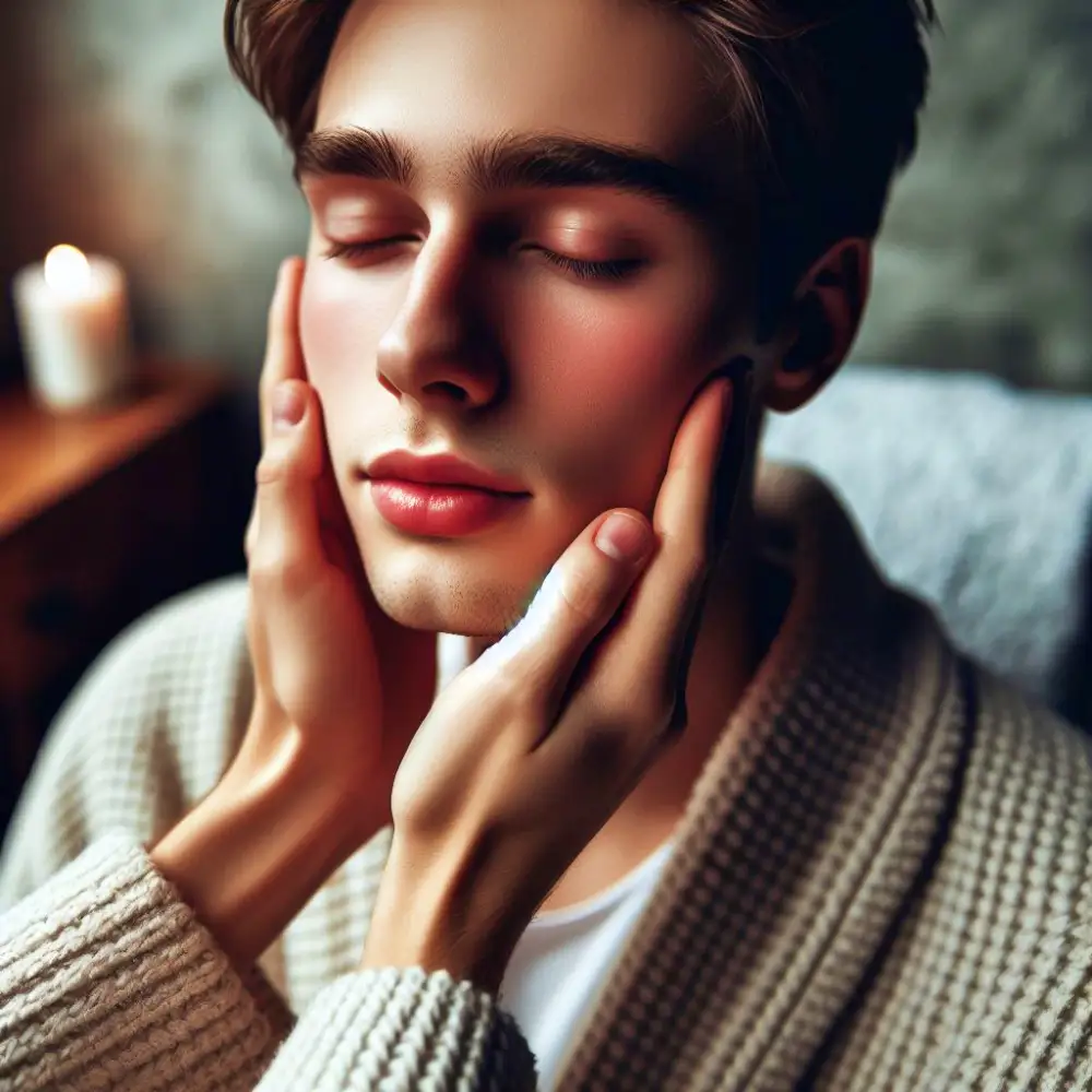 얼굴과 귀를 마사지하는 사람의 모습