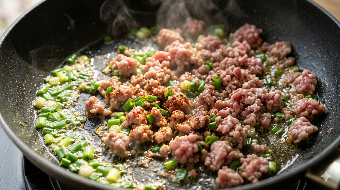 파기름에 고기 볶기