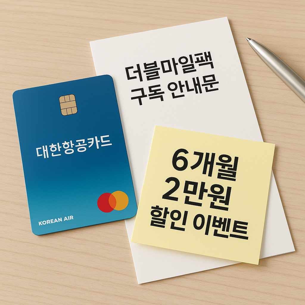 대한항공카드'와 '더블마일팩 구독 안내문'이 함께 놓여 있는 장면