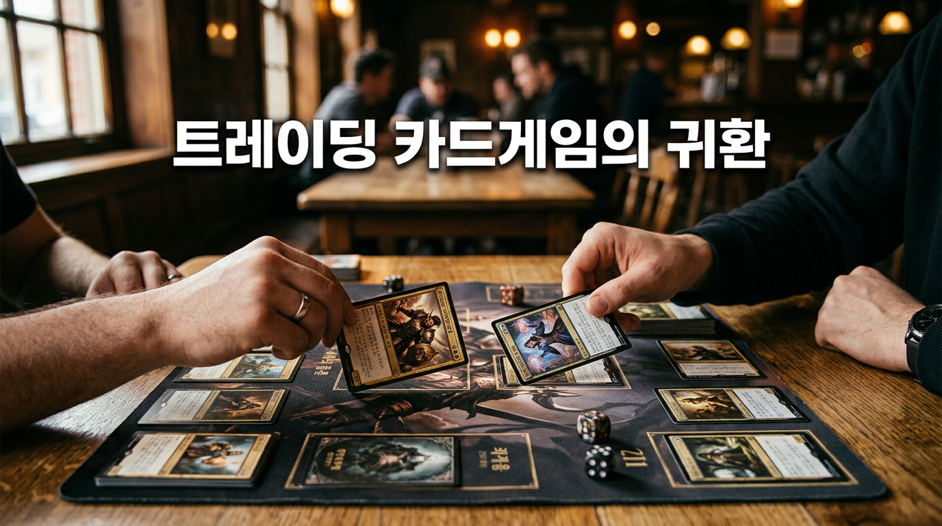 트레이딩 카드게임을 즐기는 손을 보여주는 사진