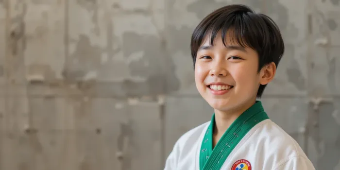 초록띠를 차고 환하게 웃는 어린이