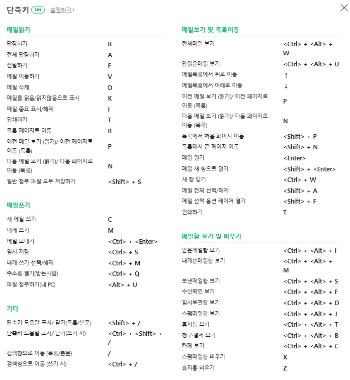 네이버 메일 단축키