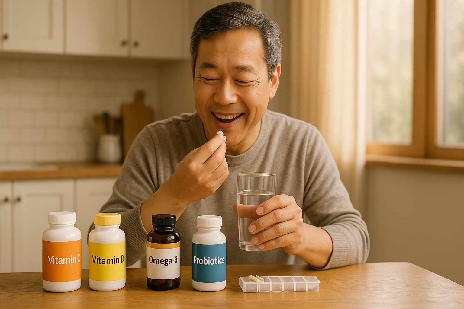 영양제를 먹고 있는 중년 남성