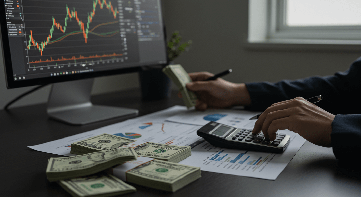 한국인이 환전과 세금 문제를 고민하며 달러와 계산기를 보는 모습 3