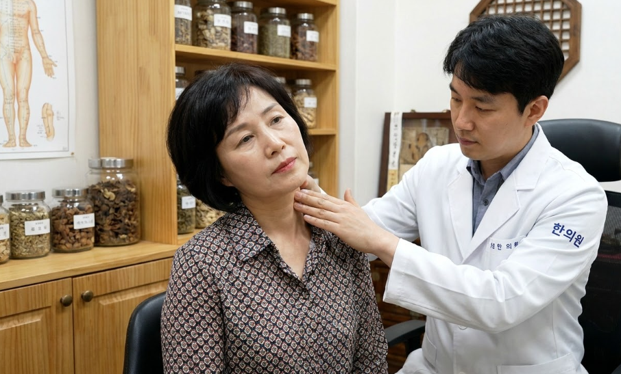 한의원에서 검사를 진행하고 있는 사진