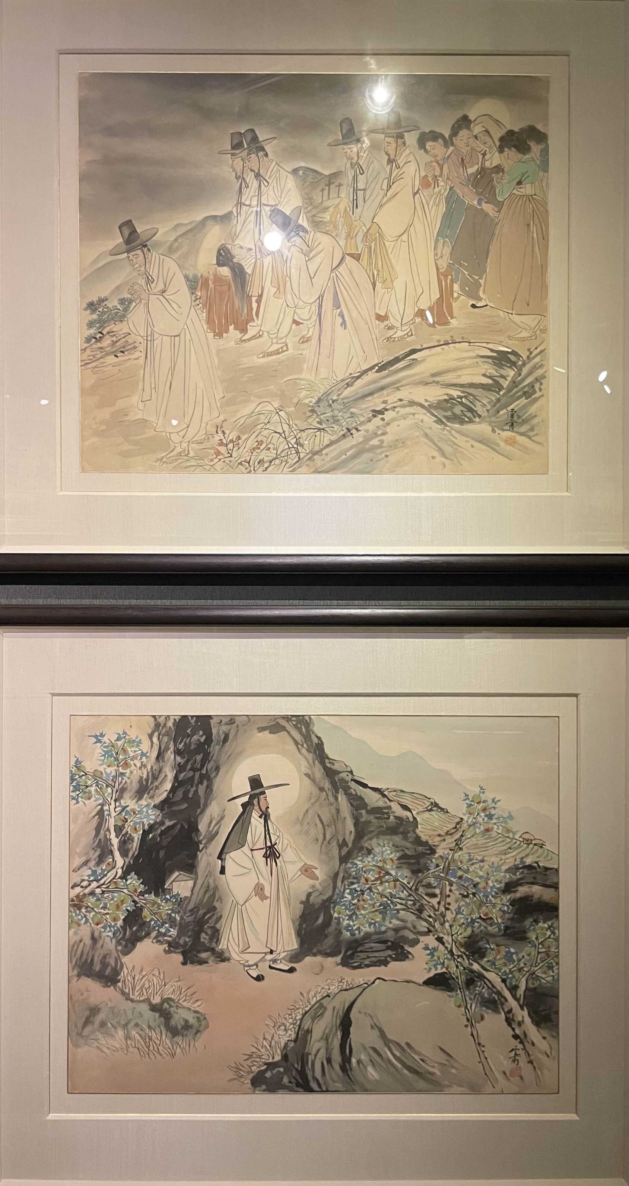 김기창 - 예수의 생애 : 27.시체를 옮기는 제자들, 28. 부활. (1952-1952, 비단에 채색)