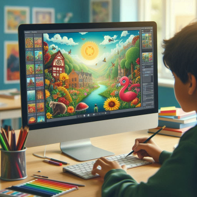 3D 캐릭터 디자인을 작업하는 컴퓨터 화면