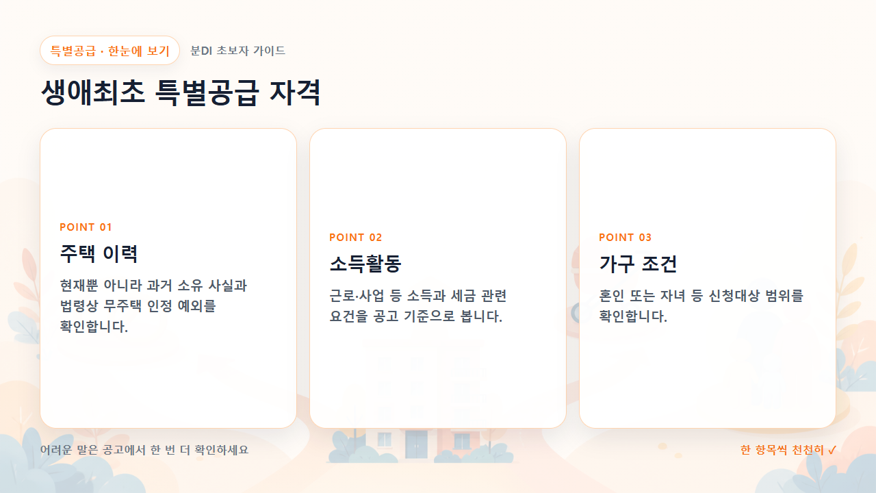 생애최초 특별공급 자격 핵심을 세 칸으로 정리한 한눈에 보기