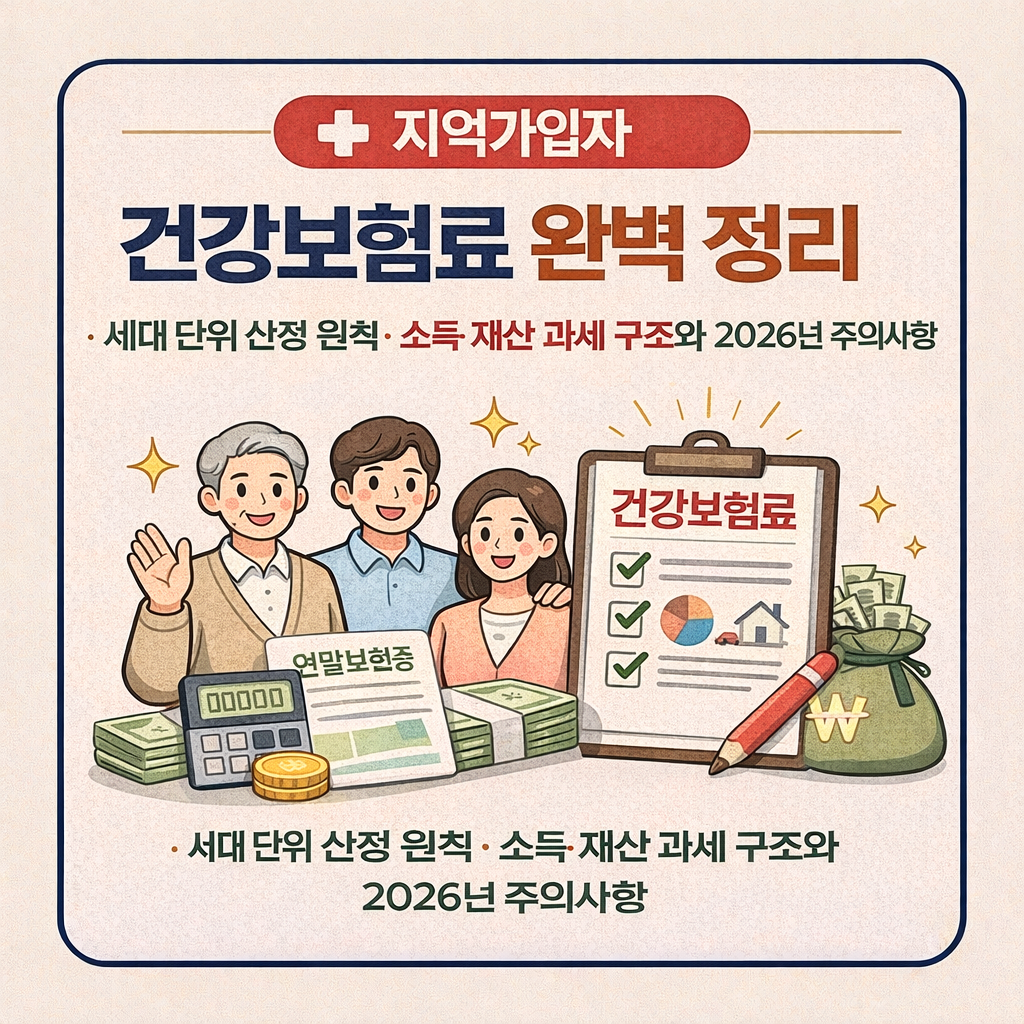 지역가입자 건강보험료 완벽 정리｜세대 단위 산정 원칙&middot;소득&middot;재산 과세 구조와 2026년 주의사항
