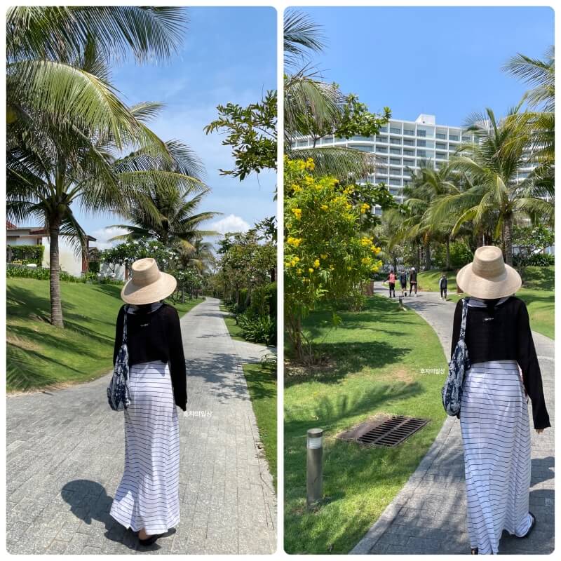 EMIS 이미스 페이즐리 에코백 - 롱 원피스 코디