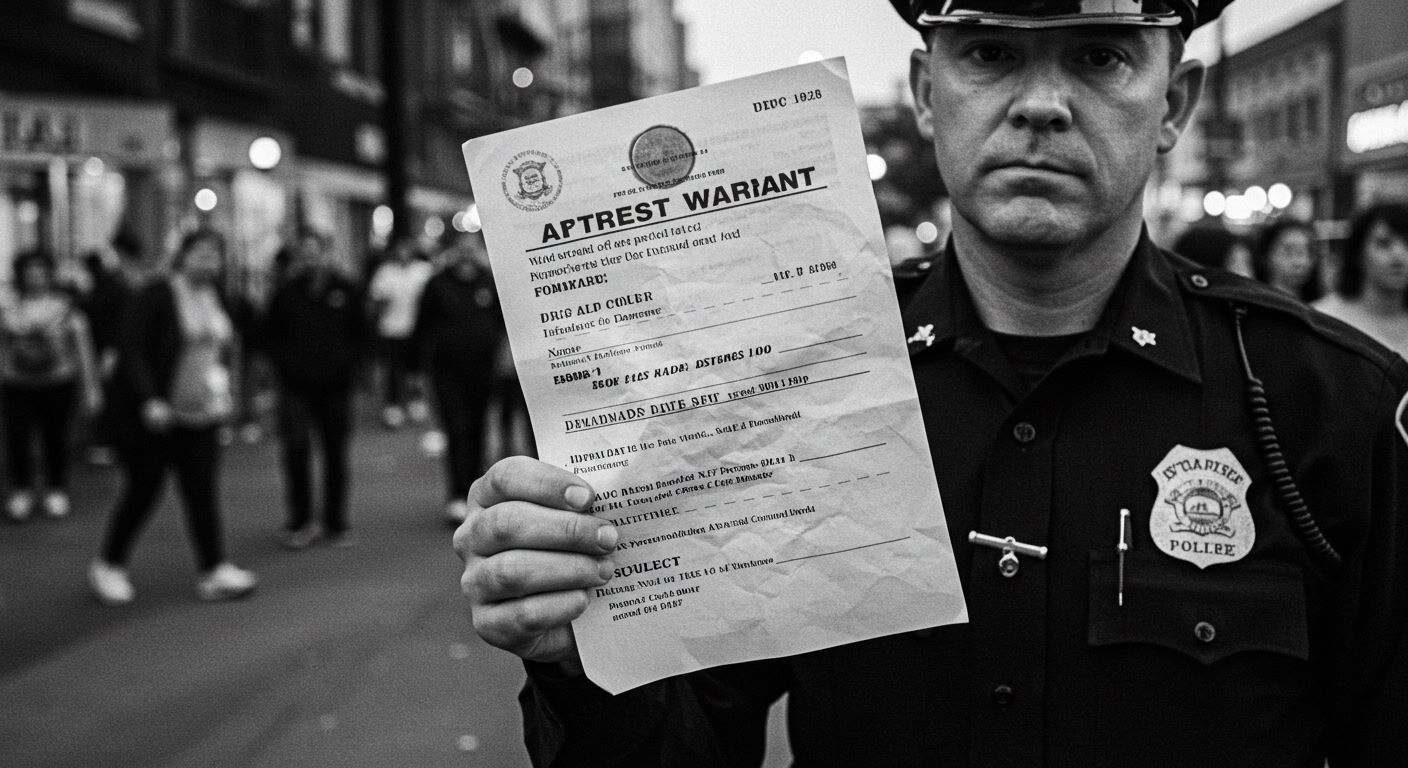 체포영장을 들고 있는 경찰 사진