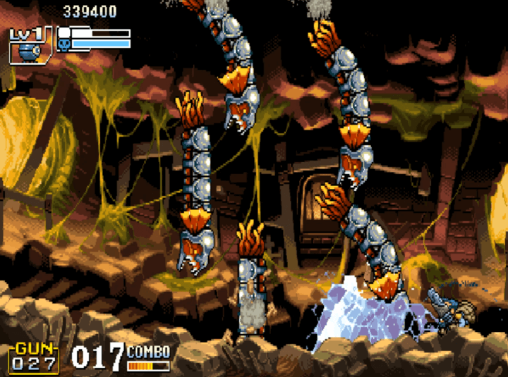 얼음-총으로-몬스터를-공격하는-화면