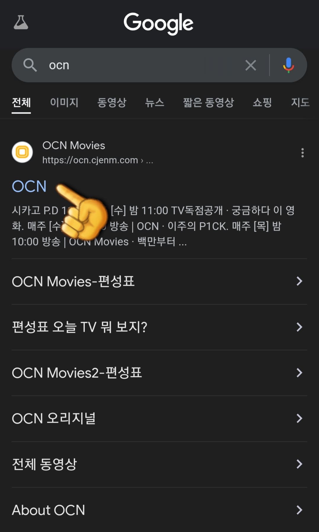 OCN-편성표-쉽게-확인하는-방법-안내-가장-상단에-있는-OCN-홈페이지-클릭하기