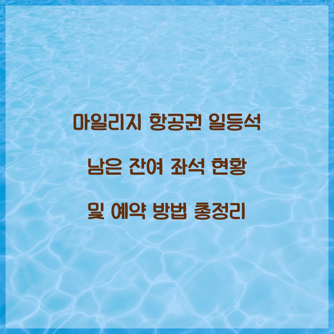 마일리지 항공권 일등석 남은 잔여 좌석