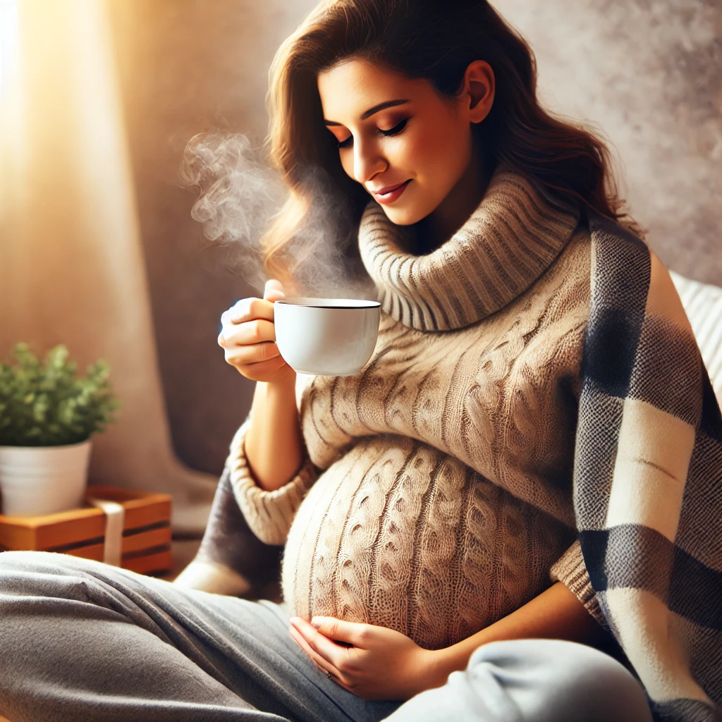 임산부가 감기에 좋은 차 마시는 모습