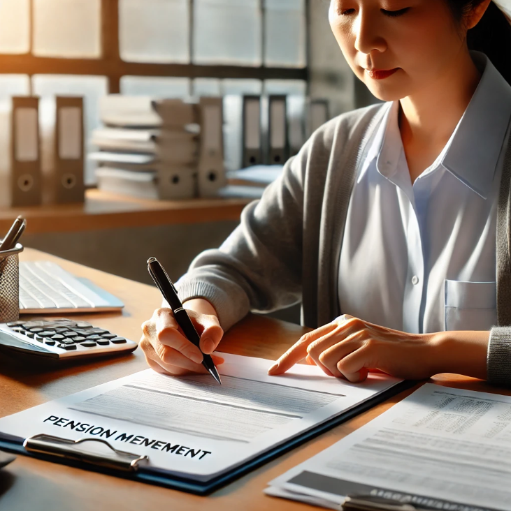 연금 관련 서류 작성 중인 사람