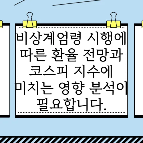비상계엄령 시행에 따른 환율 전망과 코스피 지수에 미치는 영향 분석이 필요합니다.