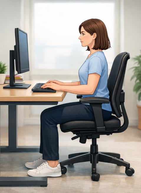 바른 자세로 책상에 앉아있는 모습