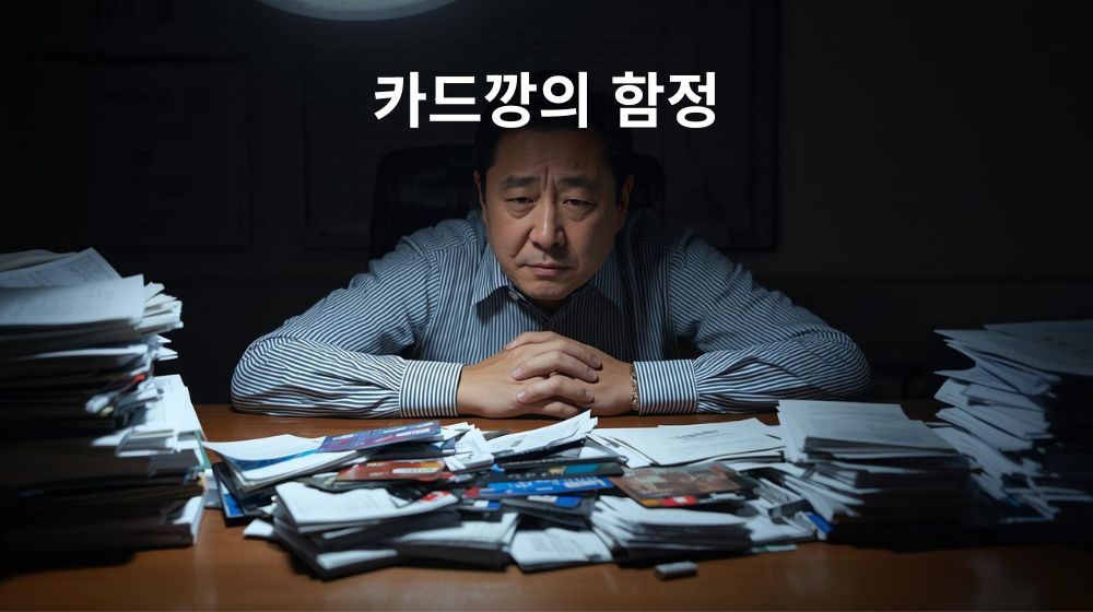 신용카드 빚과 서류를 바라보며 고민하는 남성