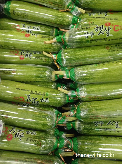 마트에서 판매 중인 포장된 길쭉한 애호박-애호박 효능을 높이는 섭취 방법과 관련된 실물 사진 (1)