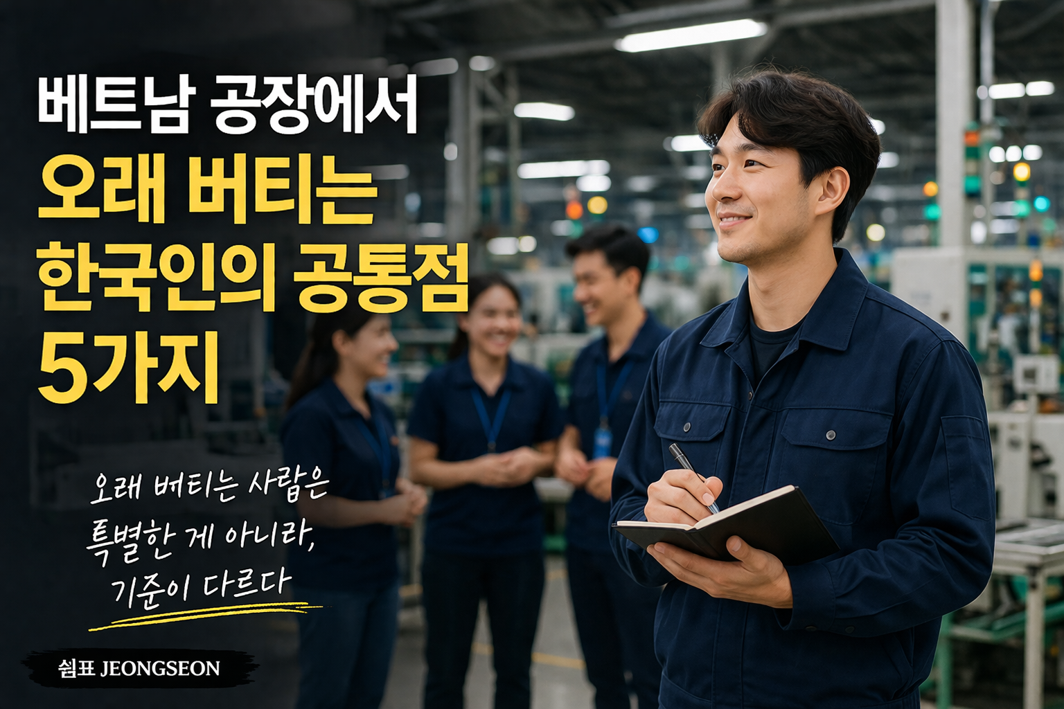 베트남 공장에서 오래 근무하는 한국인 관리자가 현장을 기록하며 직원들과 협력하는 모습