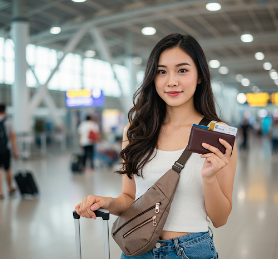 유럽 여행때 필요한 여성 아이템을 보는 모습