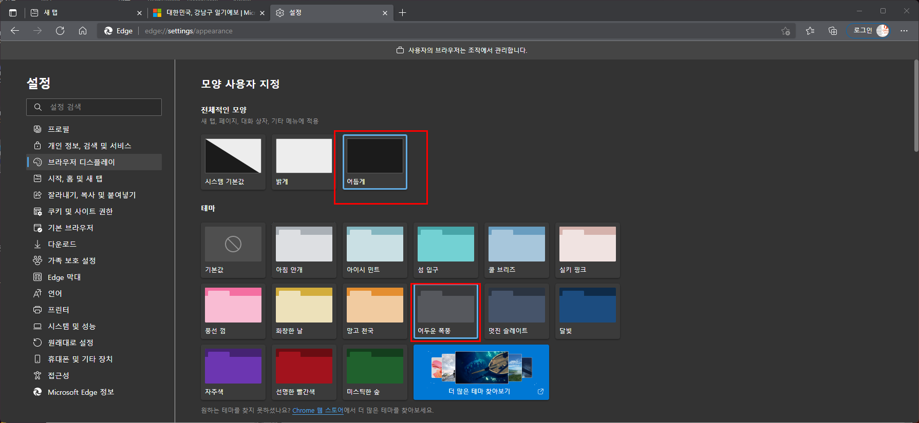 엣지 브라우저 테마 종류