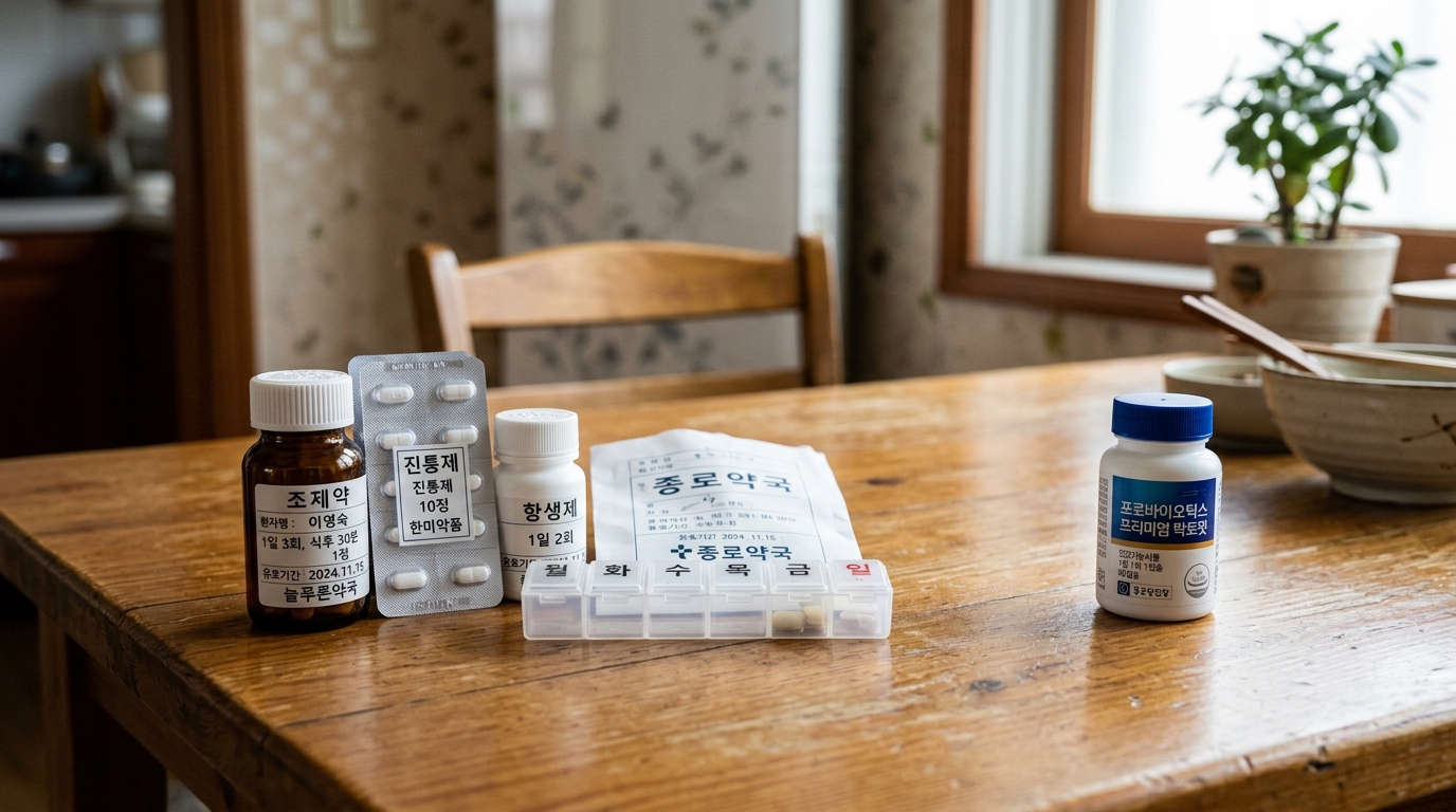 항생제와 스테로이드 약물 옆에 놓인 유산균