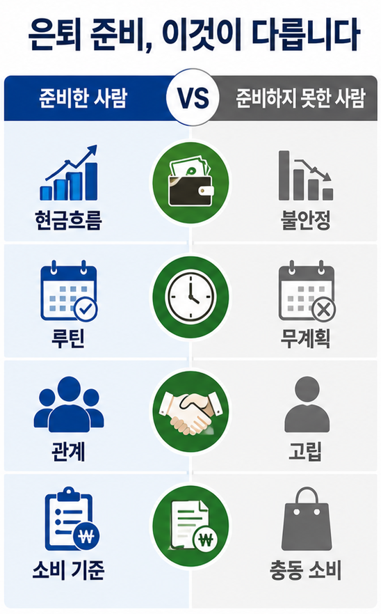 은퇴 준비 잘한 사람 현금 흐름 루틴 비교