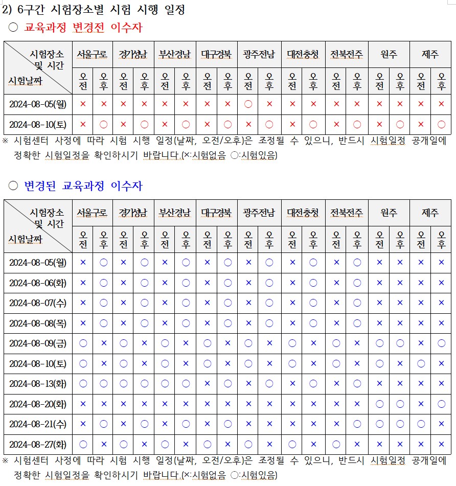 요양보호사 확정 시험일 예시