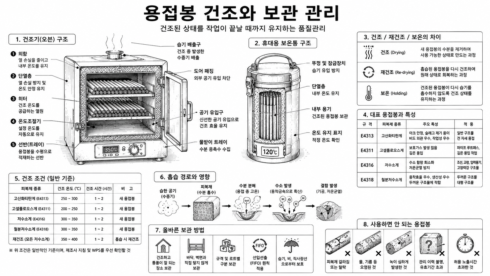 용접봉 건조와 보관 개념도