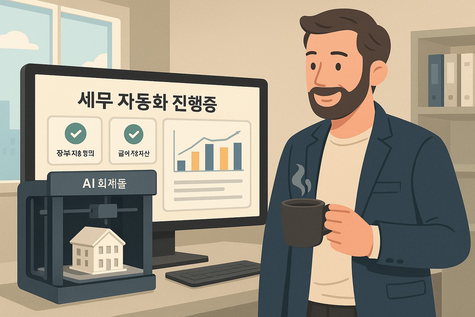 AI 회계툴이 세무와 장부를 자동 정리해주고 대표는 지표만 확인하는 스마트 회계 자동화 장면