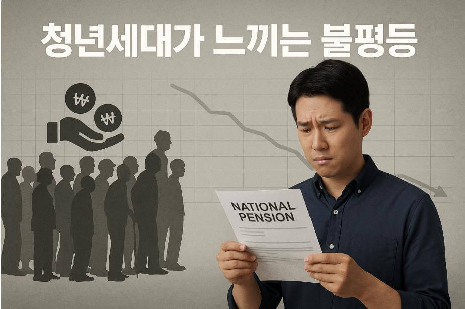 청년층이 연금 부담 증가에 불안함을 느끼는 장면