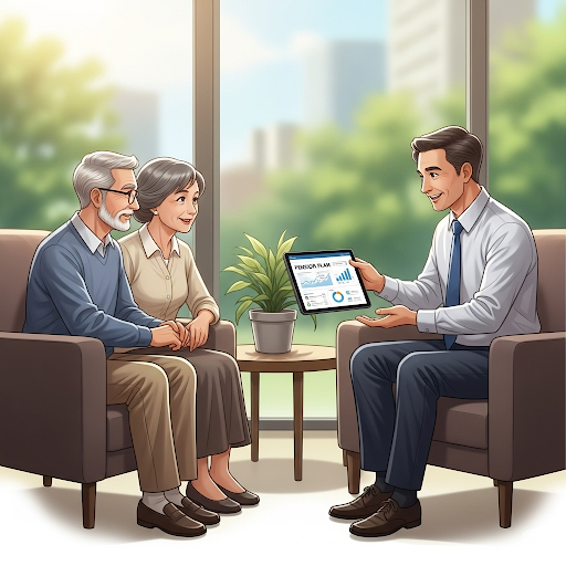 부모님 노후 금융상품 상담받는 모습