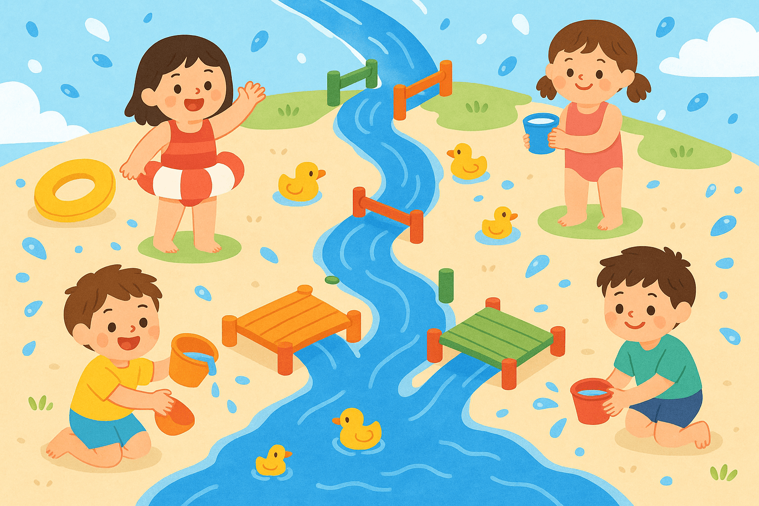 어린이들의 가장 즐거운 놀이. 물놀이