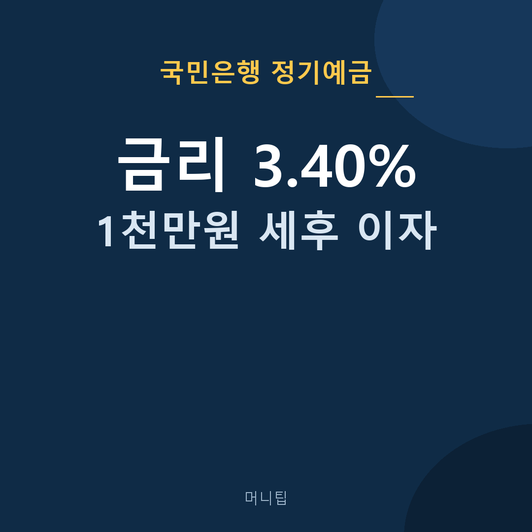 국민은행 정기예금 금리 3.40% — KB Star 1천만원 세후 이자