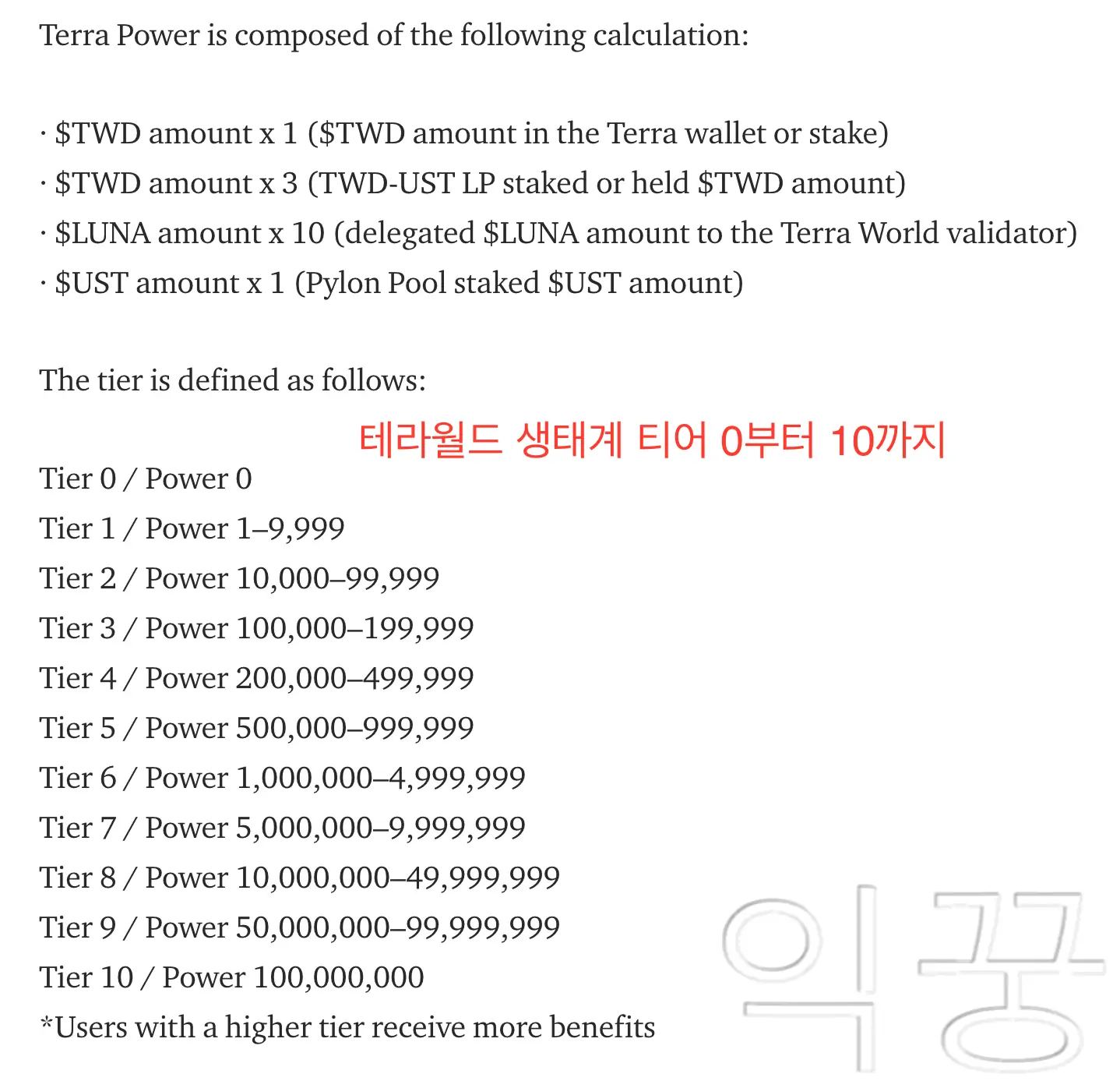테라월드 예치금에 따른 티어 구분