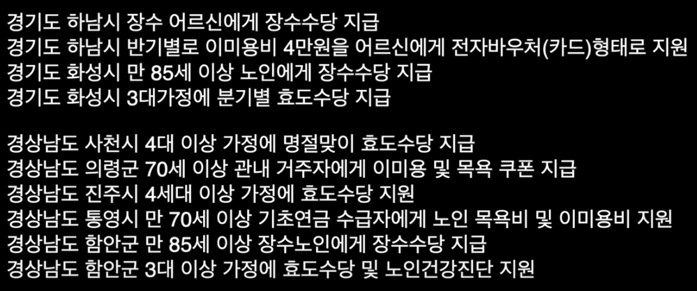 지역별 복지제도