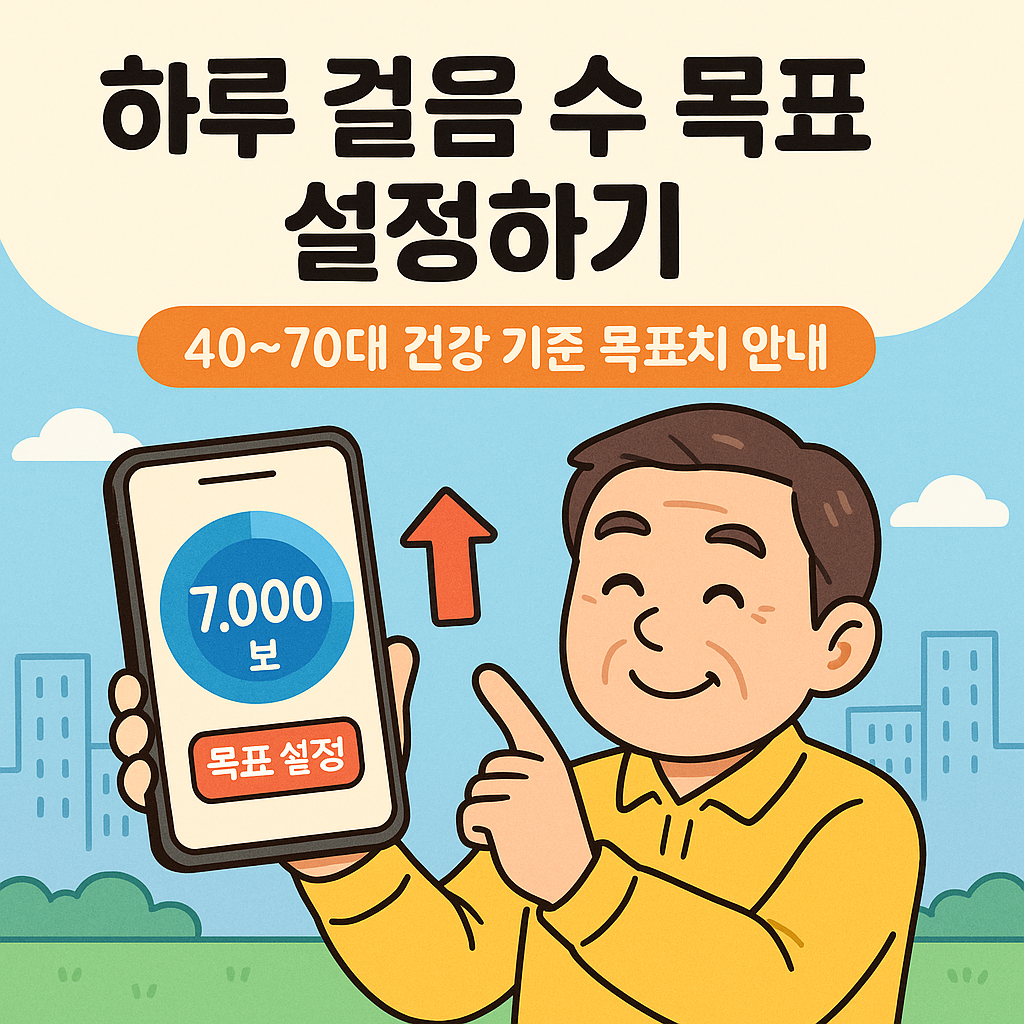 하루 걸음 수 목표 설정하기(40~70대 건강 기준 목표치 안내)