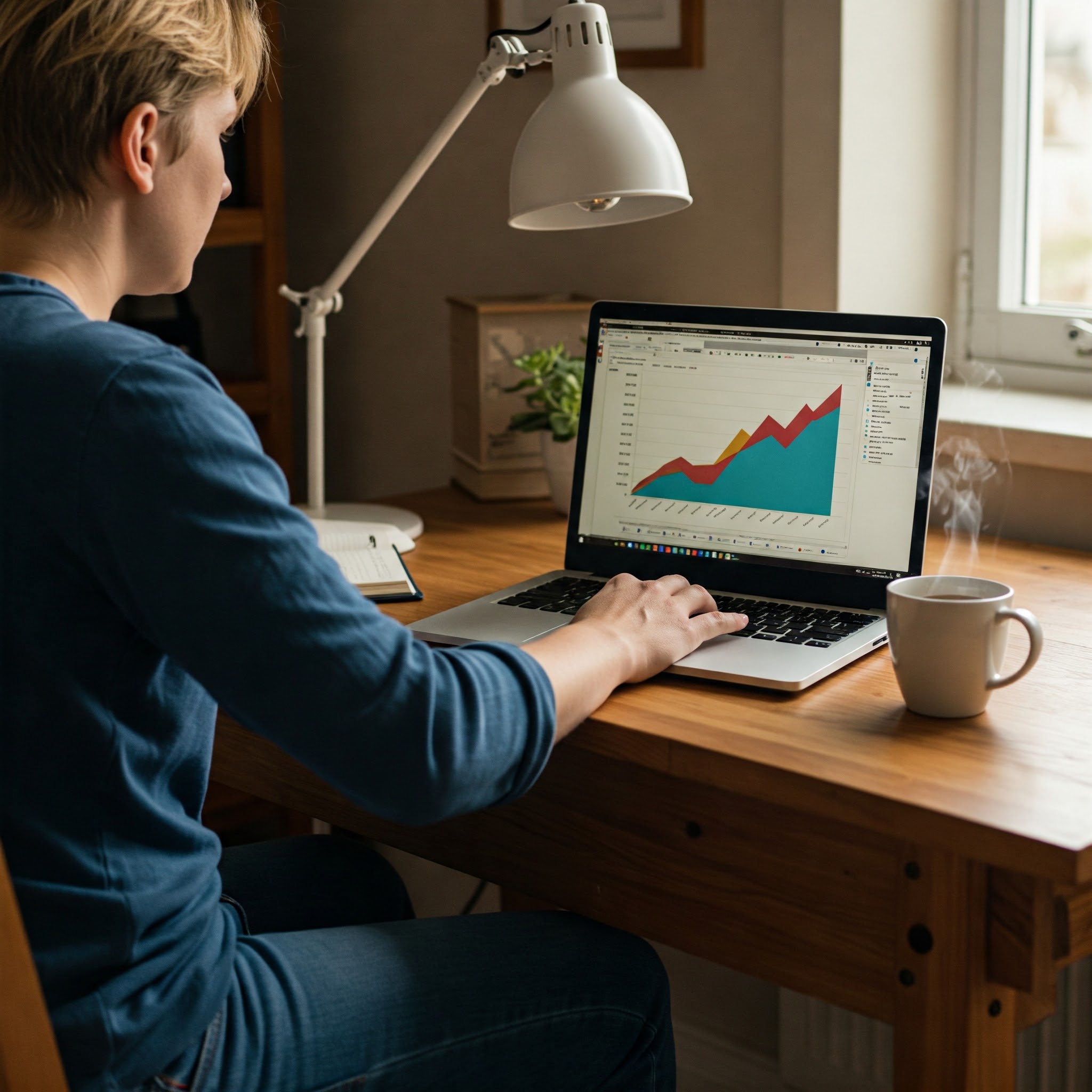 컴퓨터를 보면서 계산하고 있는 투자하고 있는 남자 모습