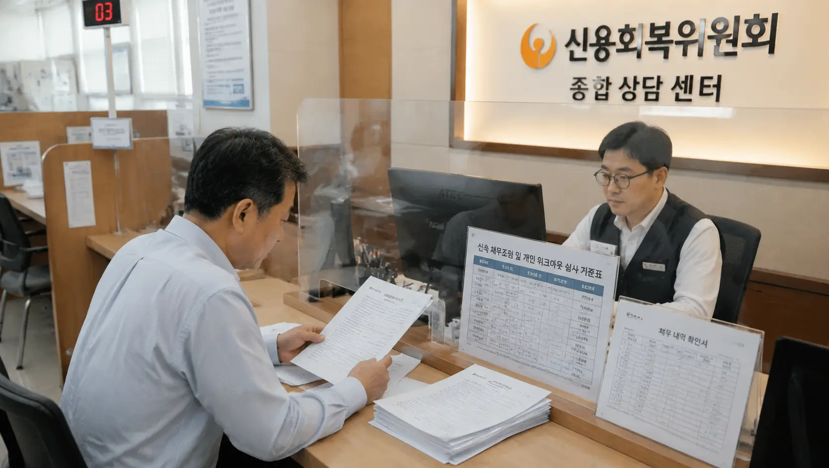 신용 회복 위원회 채무 조정 절차 구동 체계와 신용 회복 위원회 조건을 공인 전산망으로 검토하는 다중채무자