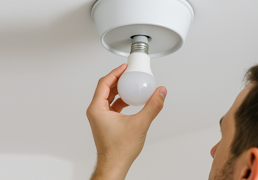 전기 절약을 위해 LED 전구 교체 장면