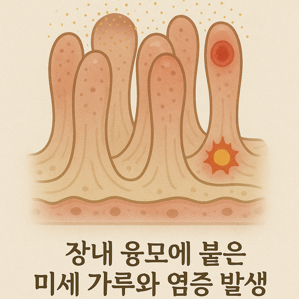 "장내 융모에 붙은 미세 가루와 염증 발생"