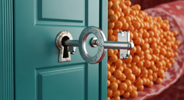 인슐린이 지쳐서 세포의 문을 열지 못해 혈관 속에 포도당이 쌓이는 인슐린 저항성 개념도