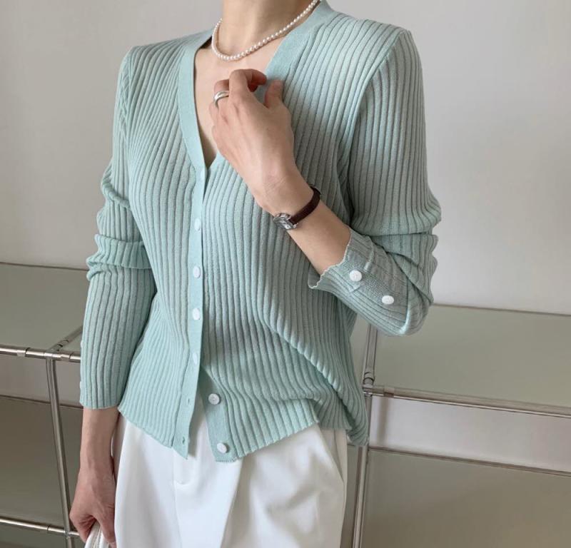라임트리오브마인 봄 여름 단추 포인트 썸머 골지 가디건