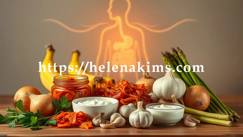 신선한 김치, 무가당 그릭 요거트, 정갈하게 담긴 된장 옆에 양파, 마늘, 바나나, 아스파라거스가 조화롭게 놓여 있다