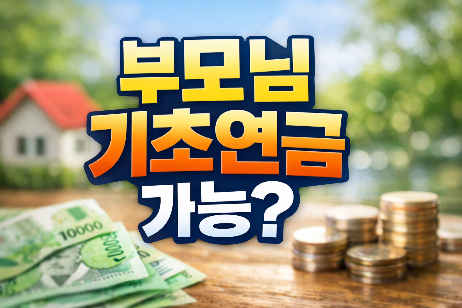 현금과 동전, 집 배경 위에 ‘부모님 기초연금 가능?’ 문구가 크게 들어간 2026 기초연금 안내 썸네일