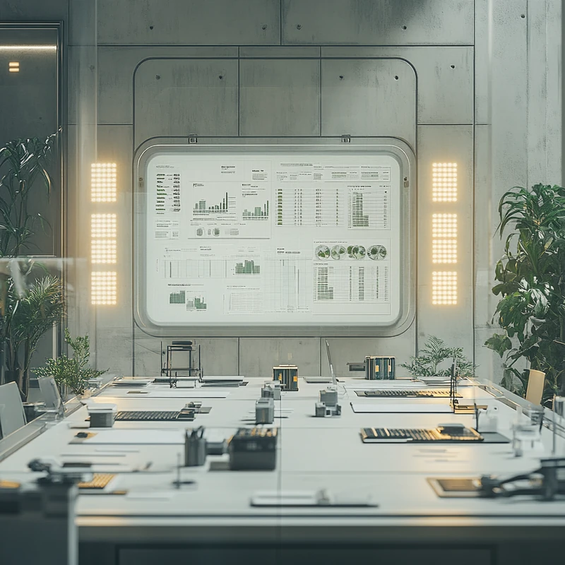 기업 회의실에서 최신 고배당 ETF의 운영 성과를 보여주는 포괄적인 차트. 전략적이고 자신감 넘치는 분위기, 명확한 전략 조명 아래.